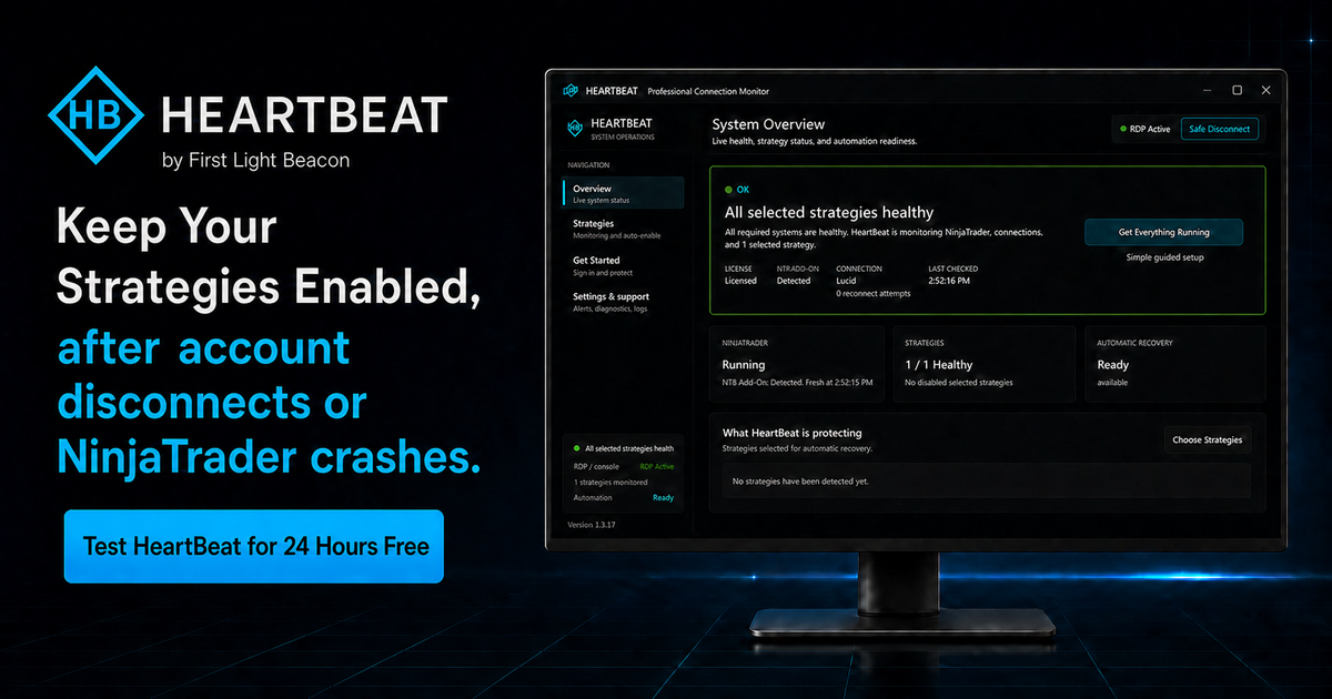 HeartBeat monitoring NinjaTrader platform health and selected strategies
